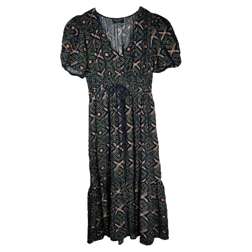 Dress Forum Size Small Puff Sleeve Ruffle Green Dress Midi Geometric